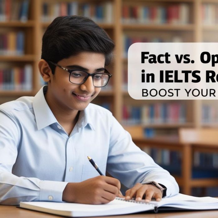 indian student with title Fact vs. Opinion in IELTS Reading_ Boost Your Score_______