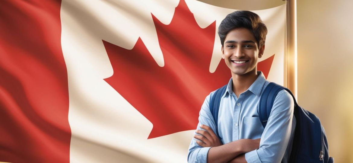 indian student image with canada flag bg __Canada’s 2024 Study Permit Issues_ What Indian Students Need