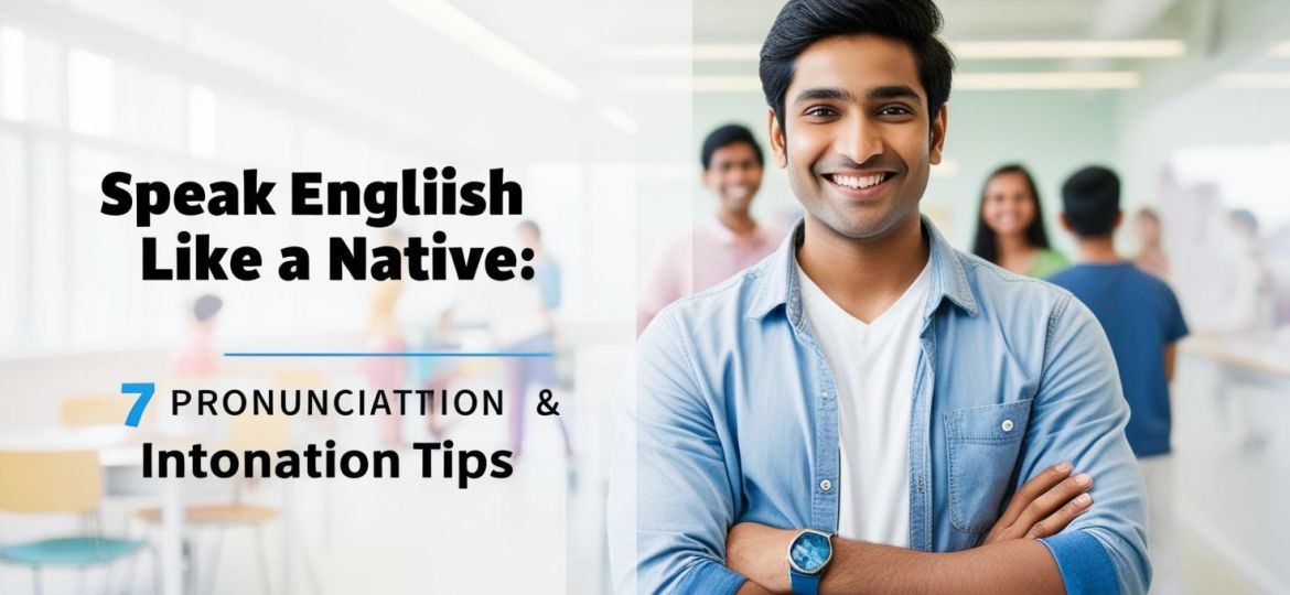 indian student image with title Speak English Like a Native_ 7 Pronunciation & Intonation Tips (1)