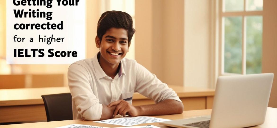 real indian student image with title Getting Your Writing Corrected for a Higher IELTS Score______