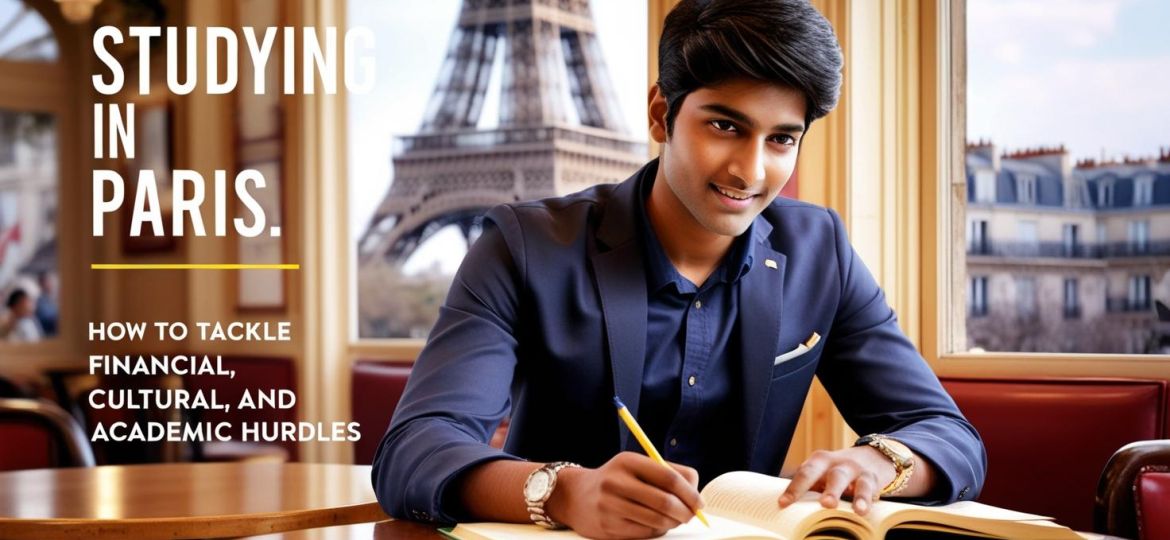 real indian student image with write title Studying in Paris_ How to Tackle Financial, Cultural, and Academic Hurdles__