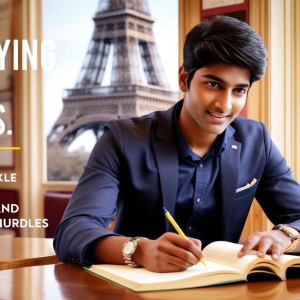 real indian student image with write title Studying in Paris_ How to Tackle Financial, Cultural, and Academic Hurdles__