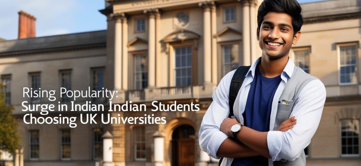 related indian student image with write title Rising Popularity_ Surge in Indian Students Choosing UK Universities______