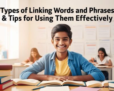 real indian student with title Types of Linking Words and Phrases & Tips for Using Them Effectively____